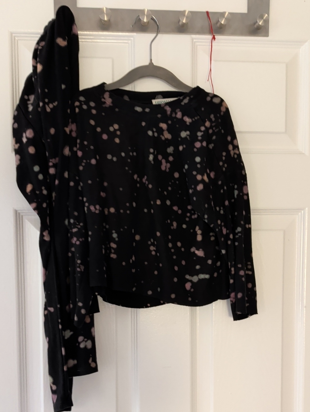 Fairwell Black Crewneck Sweatshirt with Pink and Light Gray Splatter Pattern